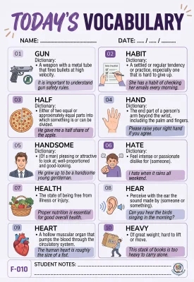Todays English Vocabulary Worksheet 010