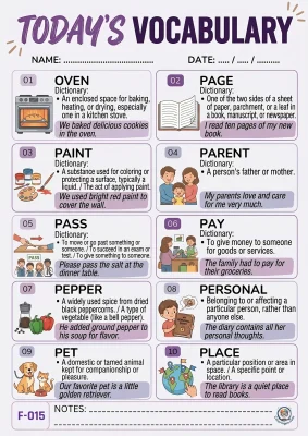 Todays English Vocabulary Worksheet 015