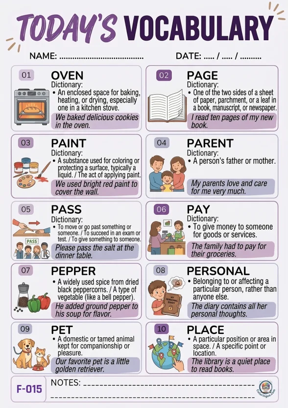 Todays English Vocabulary Worksheet 015