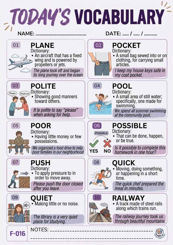 Todays English Vocabulary Worksheet 016