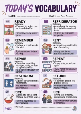 Todays English Vocabulary Worksheet 017