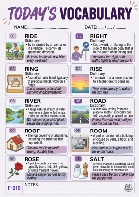 Todays English Vocabulary Worksheet 018