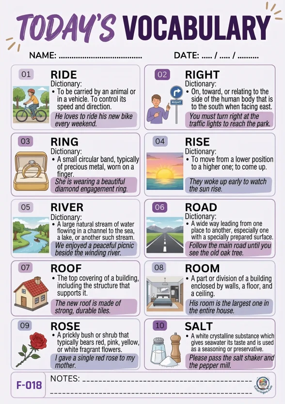 Todays English Vocabulary Worksheet 018