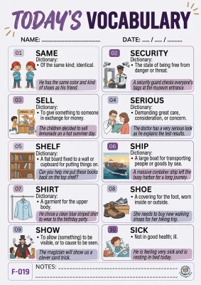 Todays English Vocabulary Worksheet 019