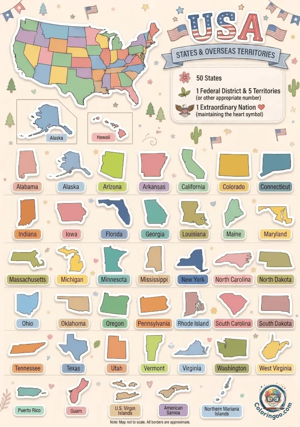 Usa States and Overseas Territories Poster