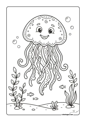 Cute Jellyfish Coloring Page