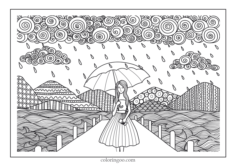 girl in the rain coloring pages for adults