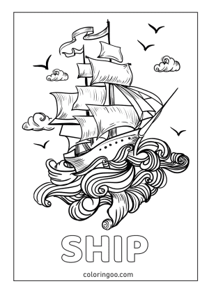 ship printable coloring pages pdf for kids