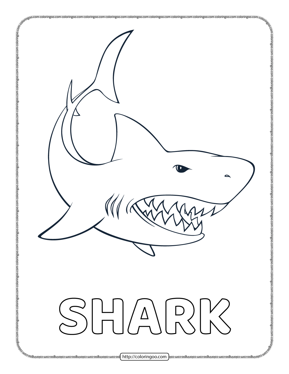 printable shark coloring pdf pages for kids