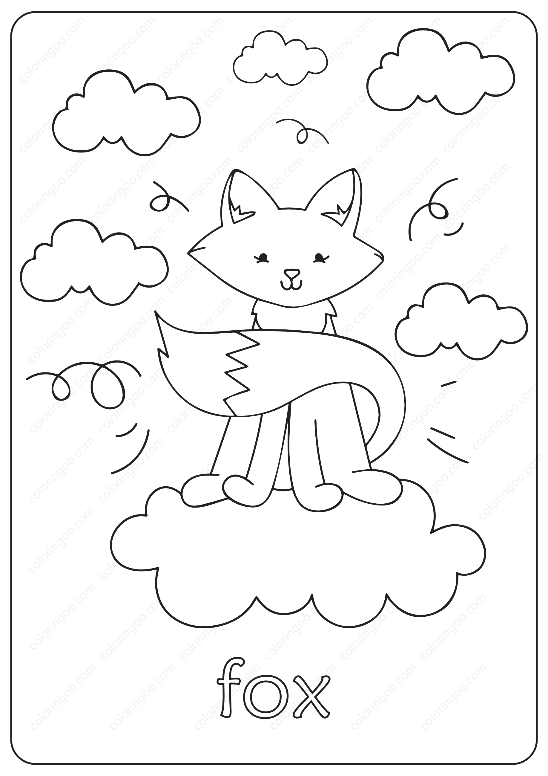 printable cute fox coloring pages outline