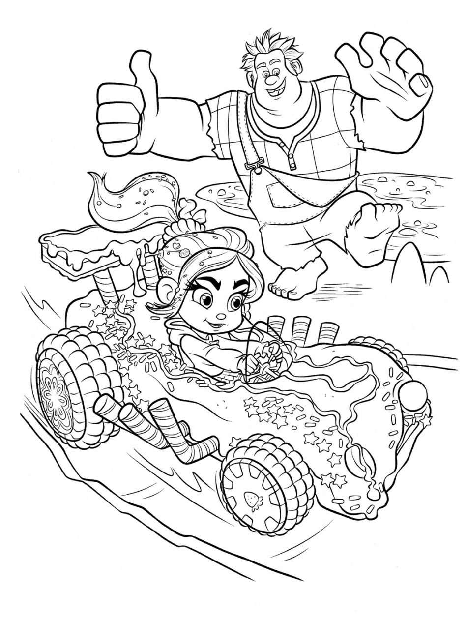 disney wreck it ralph vanellope racing coloring page e1580507065693