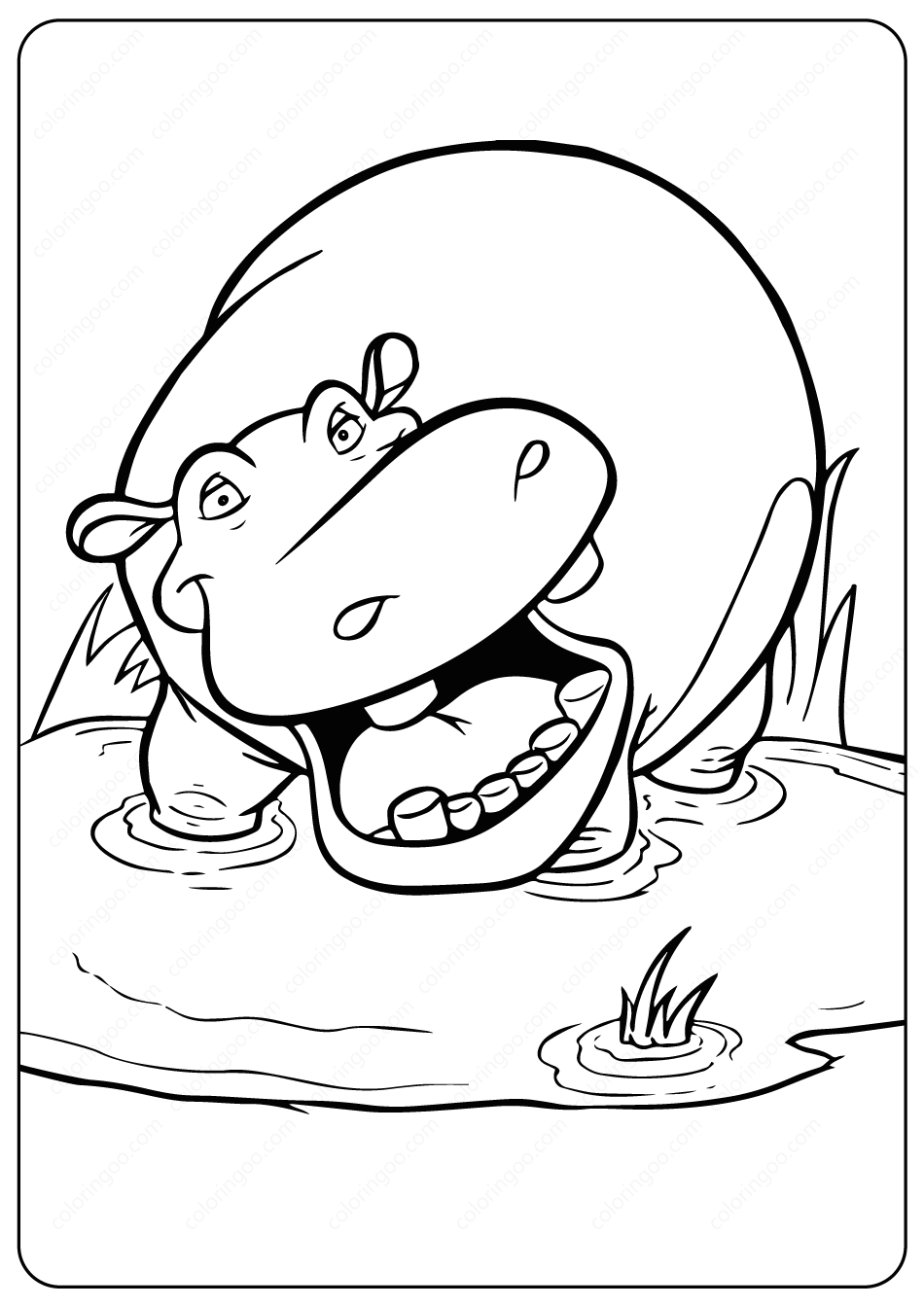 free printable hippo pdf coloring pages