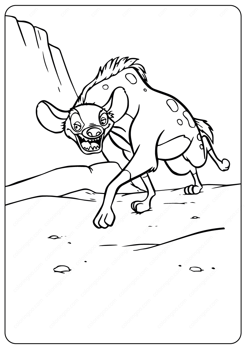 printable animals hyena pdf coloring pages