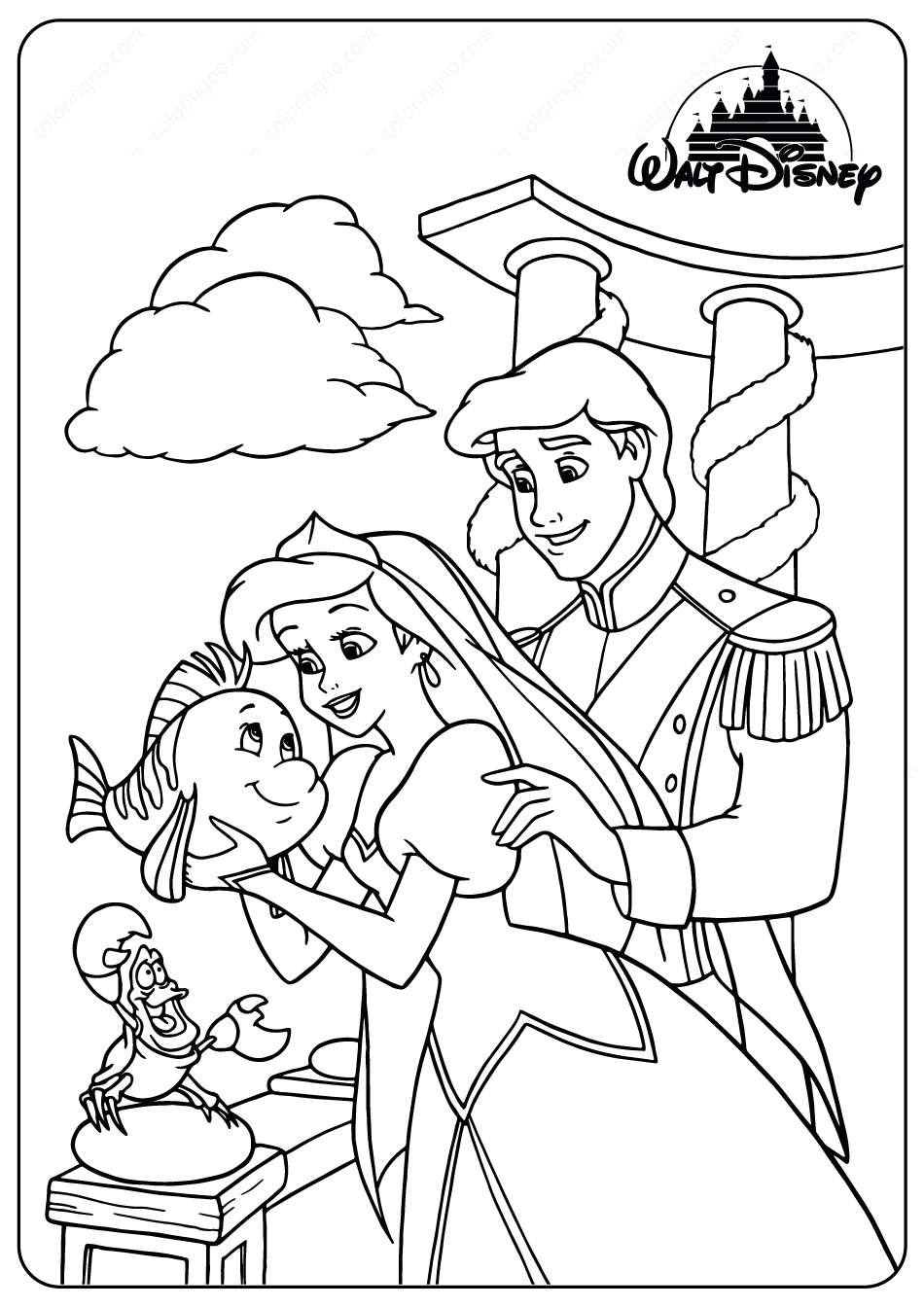 printable ariel and prince eric coloring pages