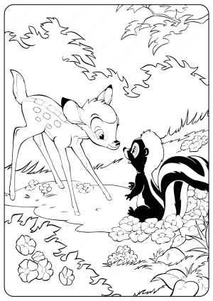 printable disney bambi and flower coloring pages
