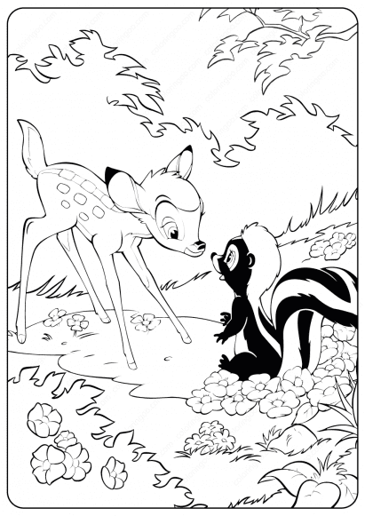 Printable Disney Bambi and Flower Coloring Pages