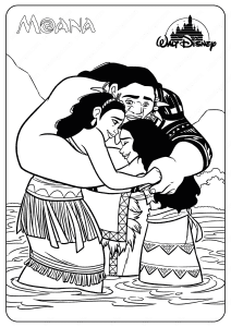 Printable Disney Moana and Her Family Coloring Page