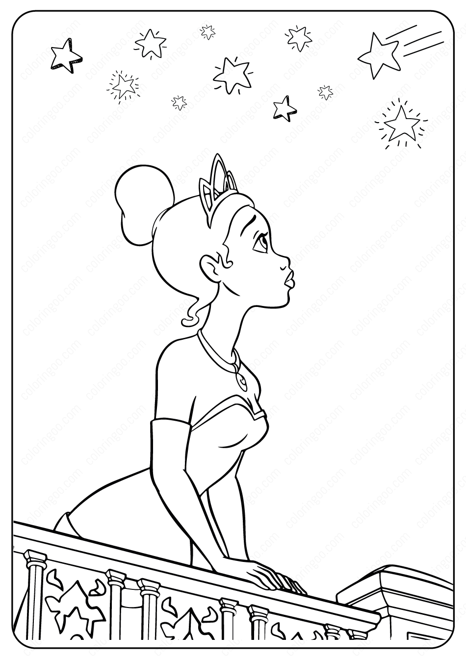 printable disney tiana under the stars coloring pages