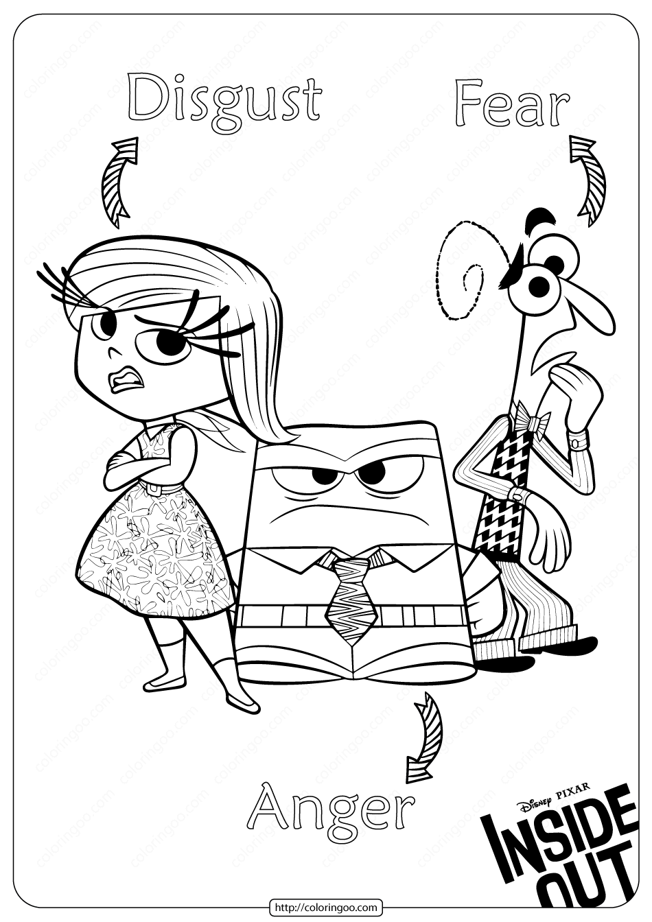 printable inside out disgust fear and anger coloring page