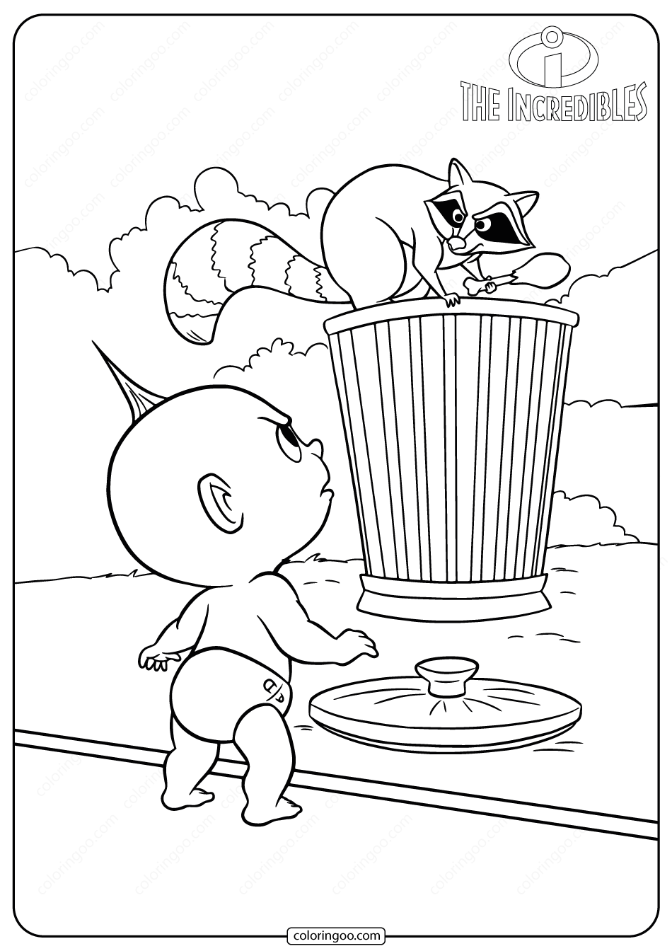 the incredibles jack jack and racoon coloring pages