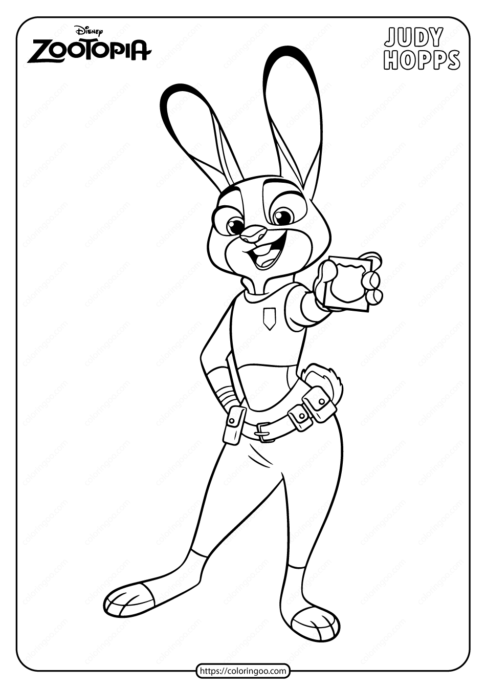 Printable Disney Zootopia Judy Hopps Coloring Page