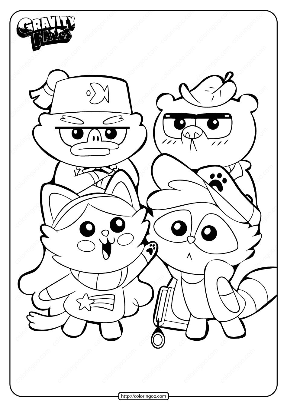 printable gravity falls cute animals coloring page