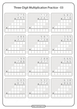 printable three digit multiplication practice worksheet 03