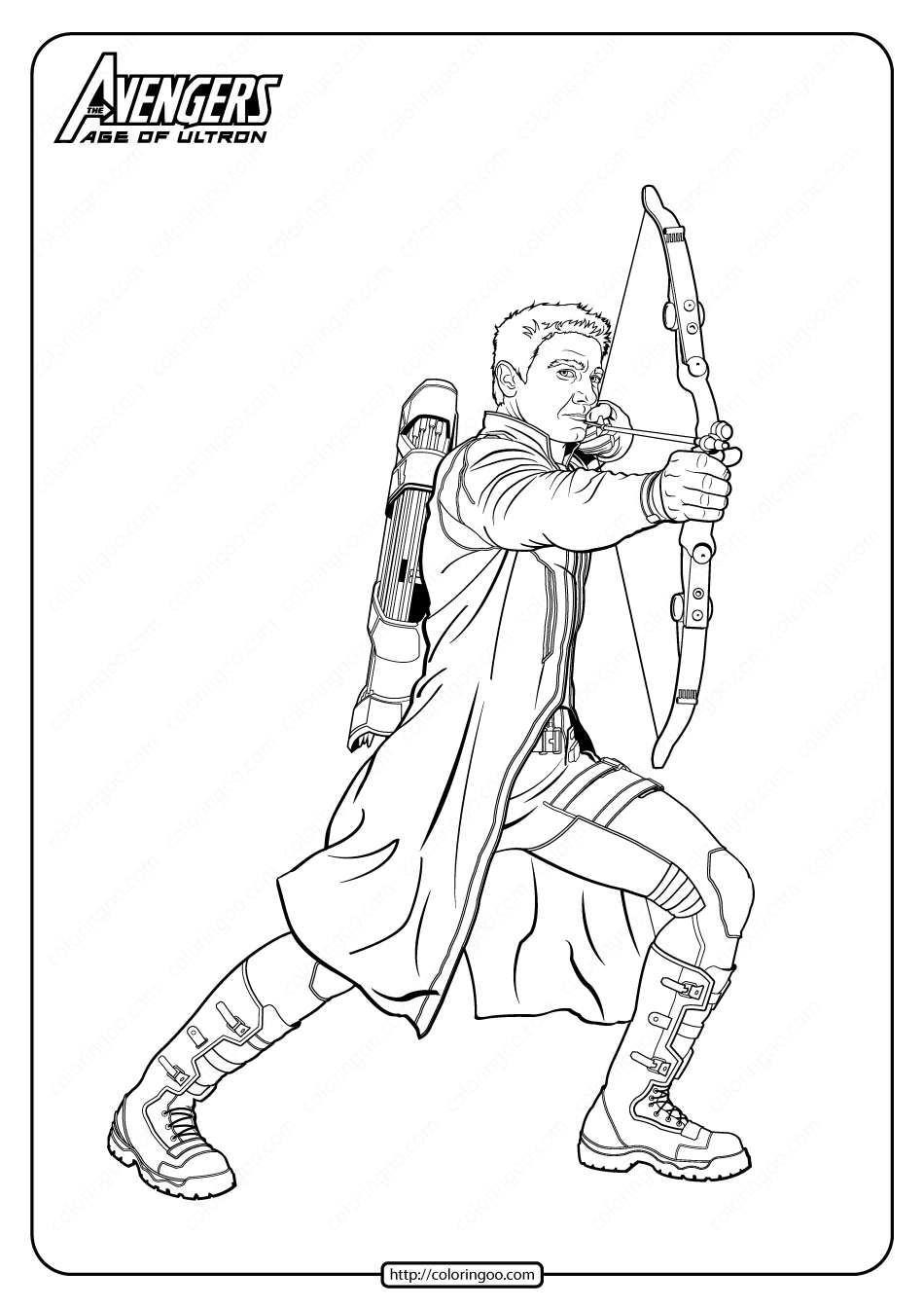 Marvel Avengers Hawkeye Pdf Coloring Pages