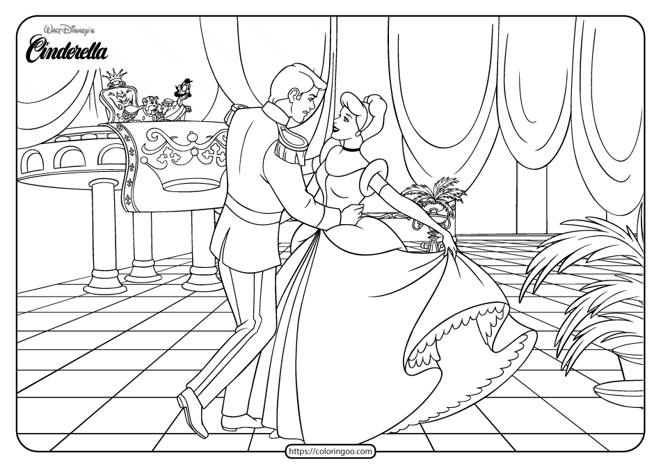 Printable Disney Cinderella Ballroom Coloring Page