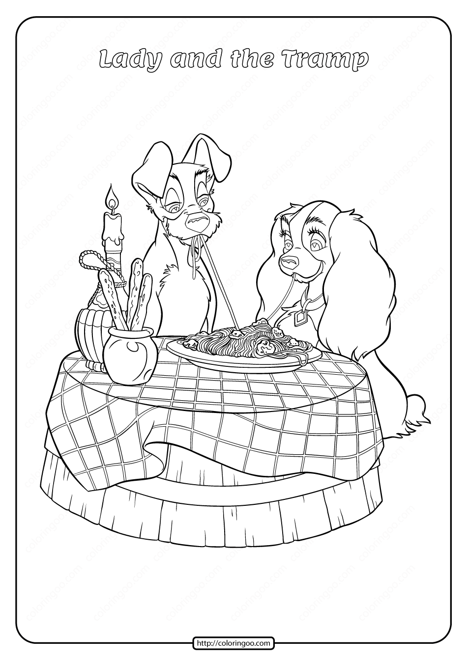 Printable Lady and the Tramp Coloring Page 01