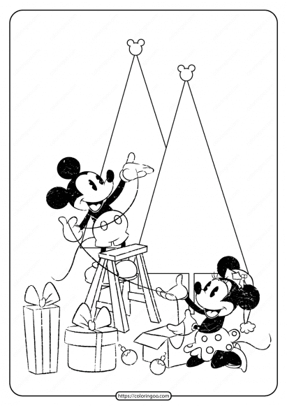 Printable Mickey Minnie Christmas Coloring Page