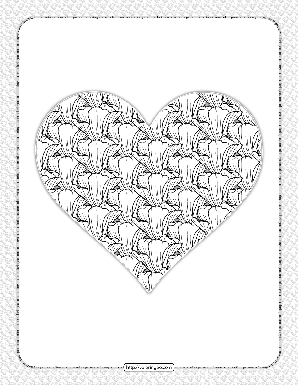 free printable heart flower coloring page 2