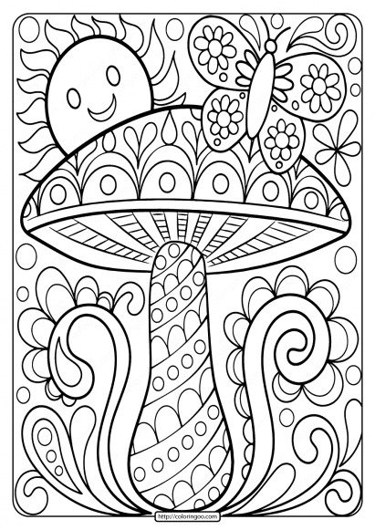 free printable mushroom mandala coloring page