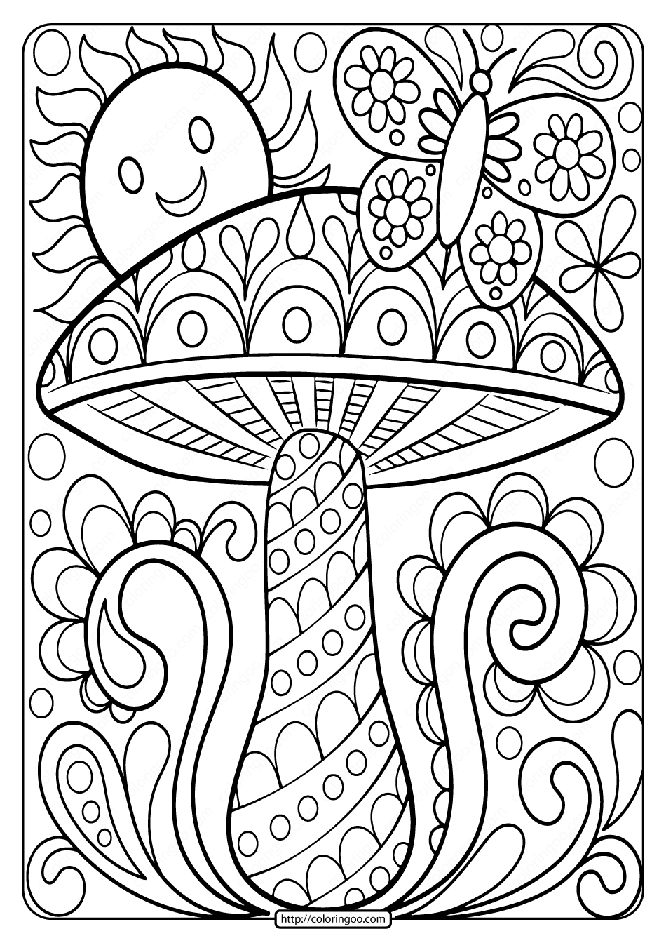 free printable mashroom mandala coloring page