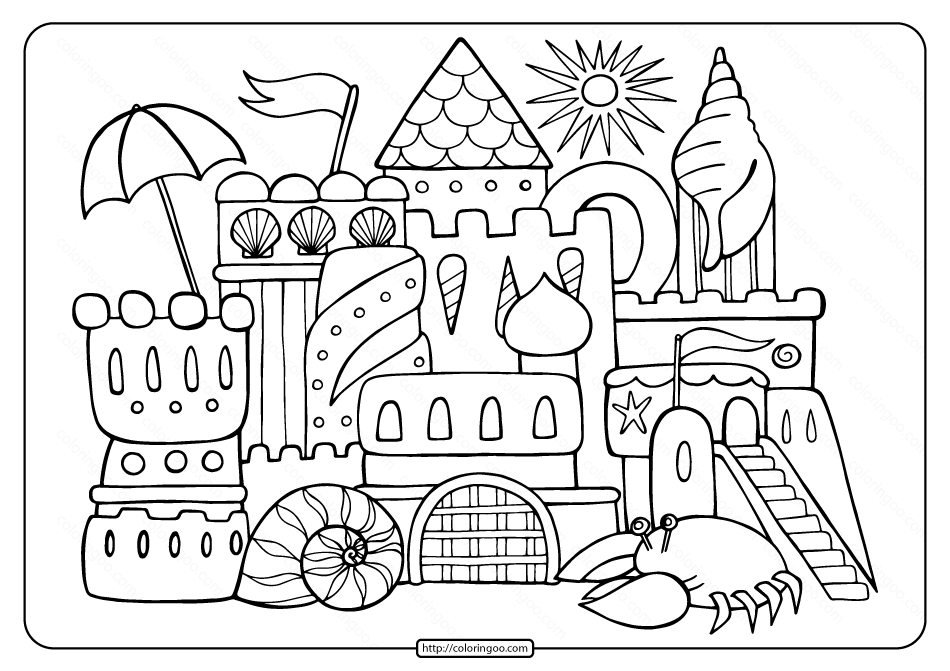 free printable sandcastle adult coloring page