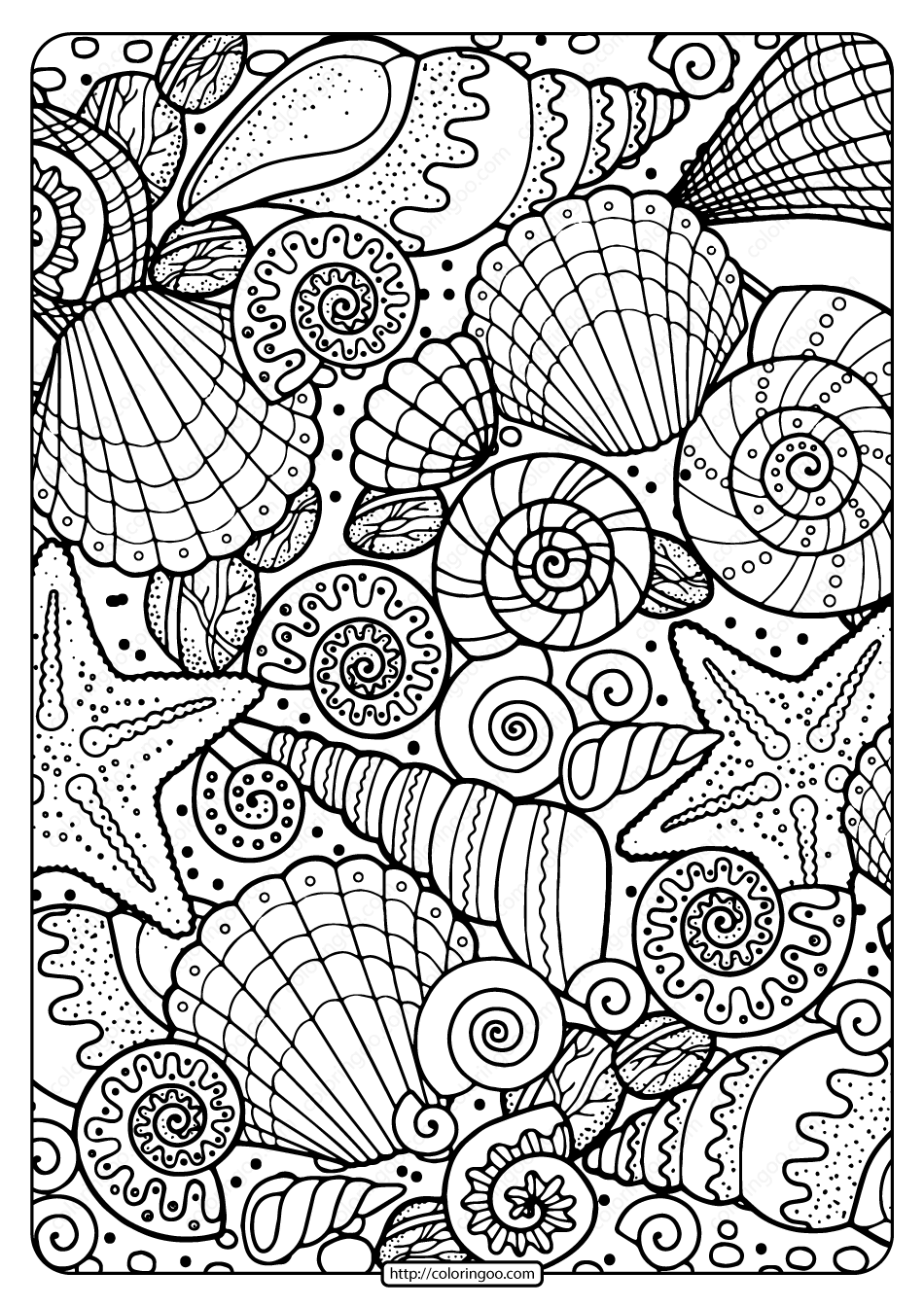 free printable seashells pdf coloring page