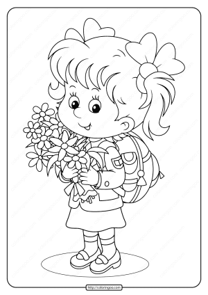 girl holding spring flowers pdf coloring page