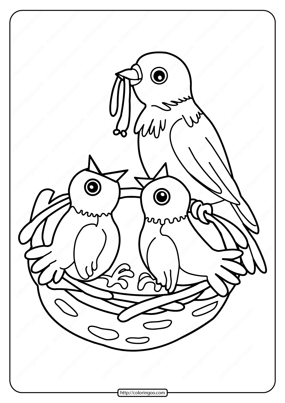printable birds in the nest pdf coloring page