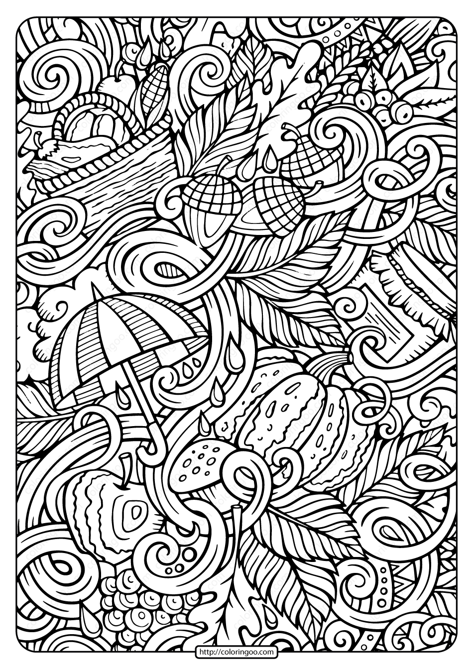 printable fall doodles pdf coloring page