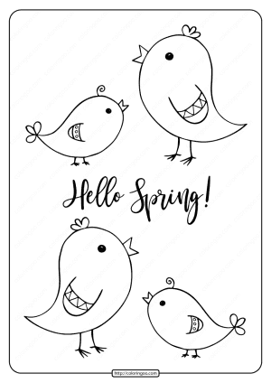 printable hello spring pdf coloring page