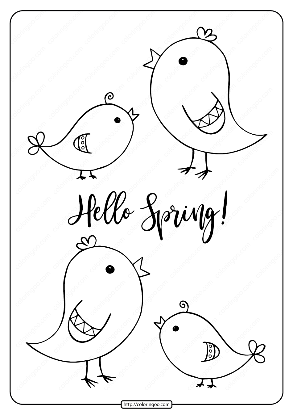 printable hello spring pdf coloring page