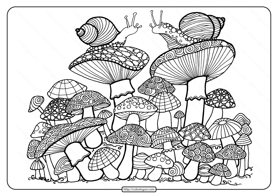 printable mushrooms adult coloring book