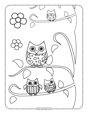 printable owls on the branch coloring page