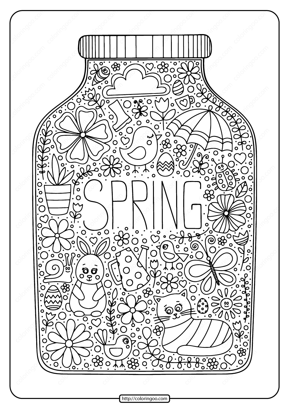 printable spring in a jar pdf coloring page