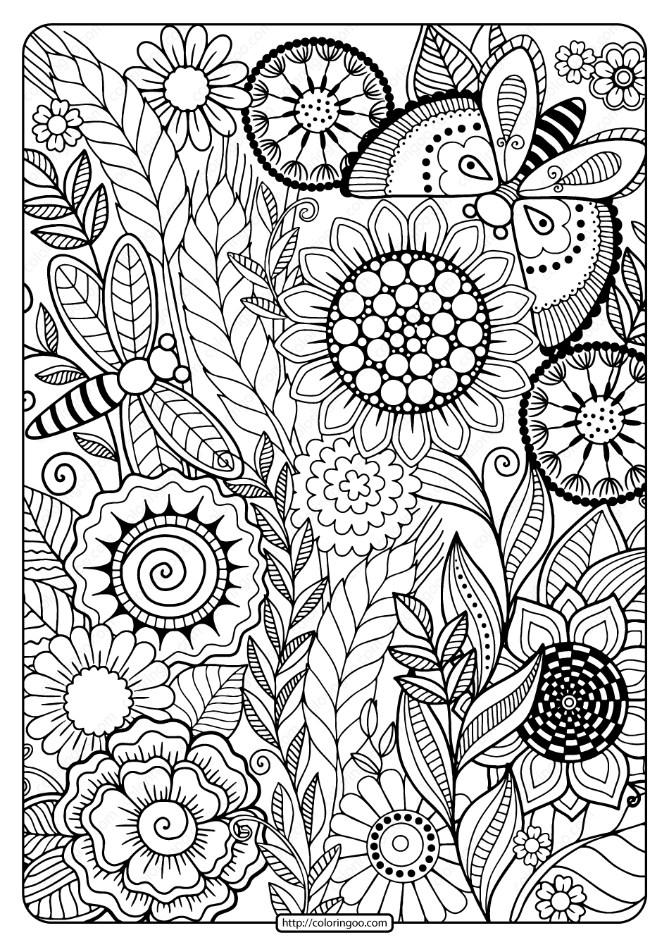 printable summer flowers pdf coloring page