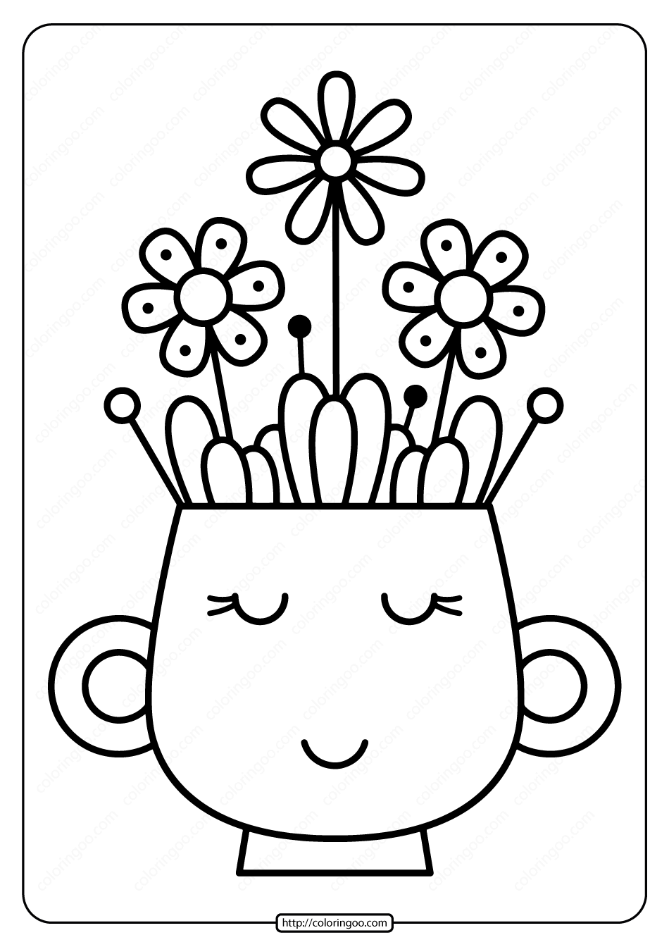 printable vase with spring flowers coloring page