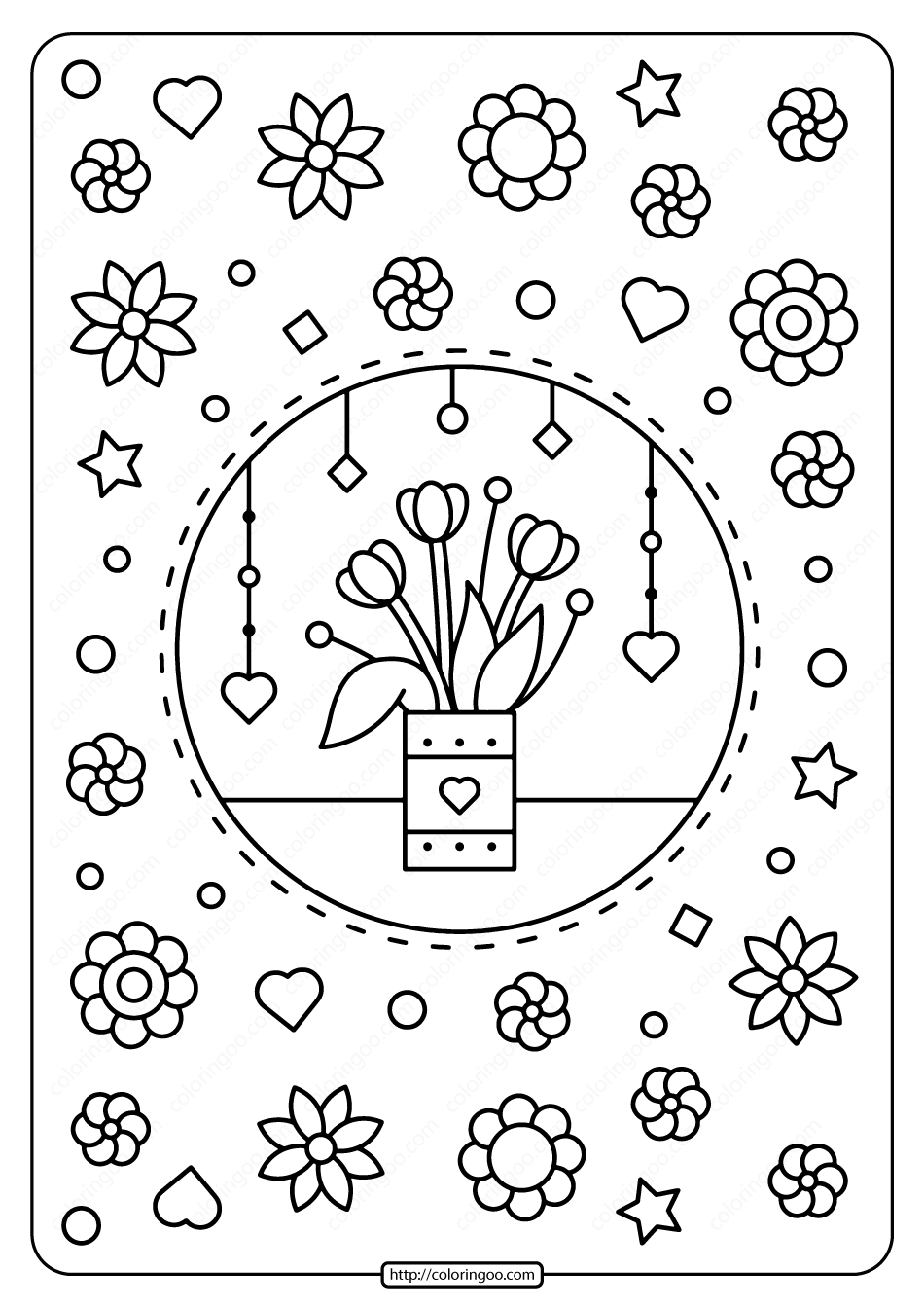 spring flowers in a vase pdf coloring page