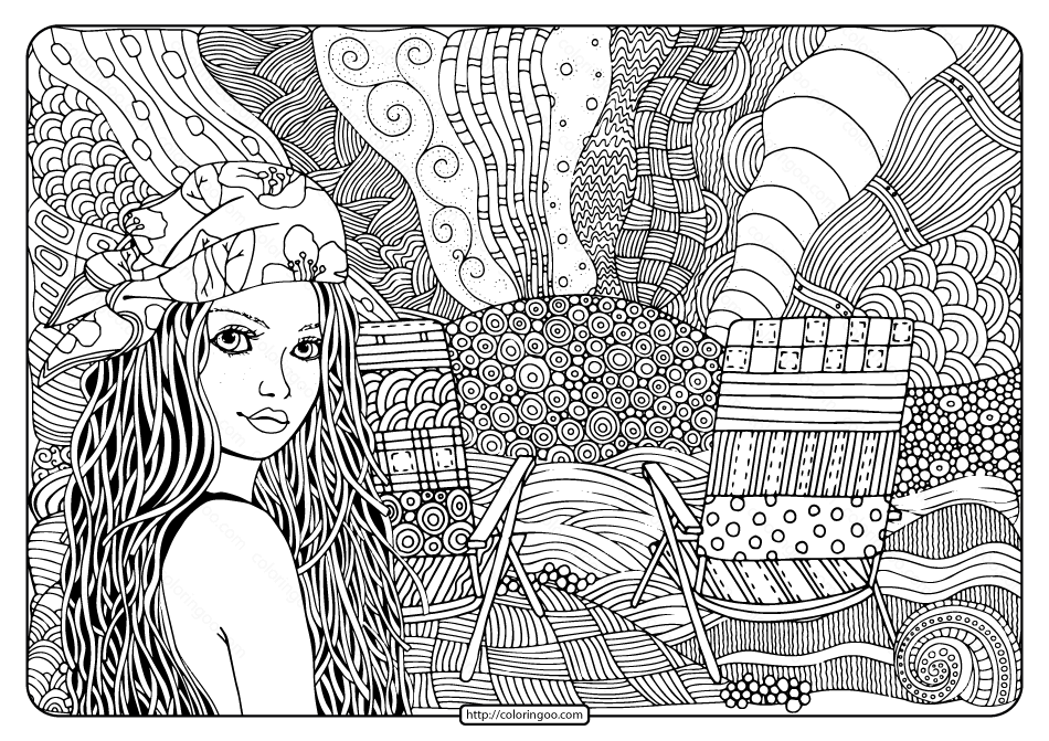 beautiful girl on beach pdf coloring page