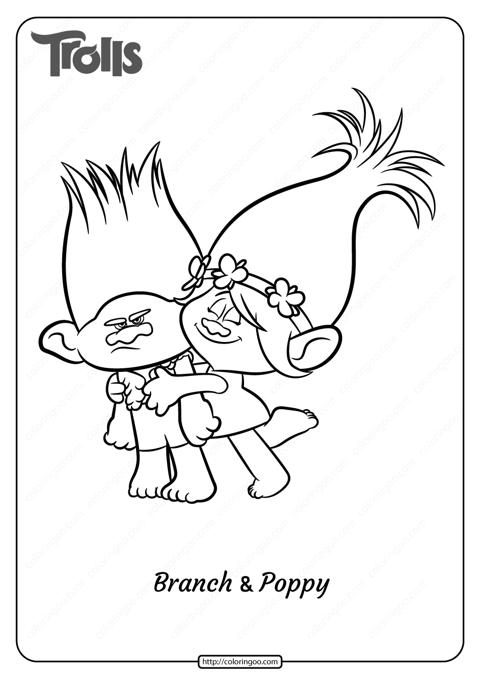 free printable branch and poppy pdf coloring page