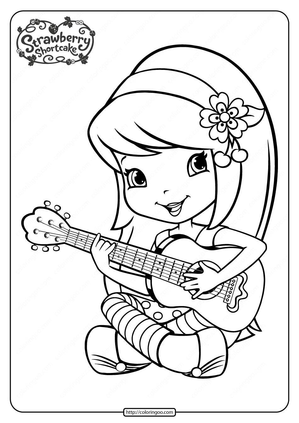 free printable cherry jam playing the guitar coloring page